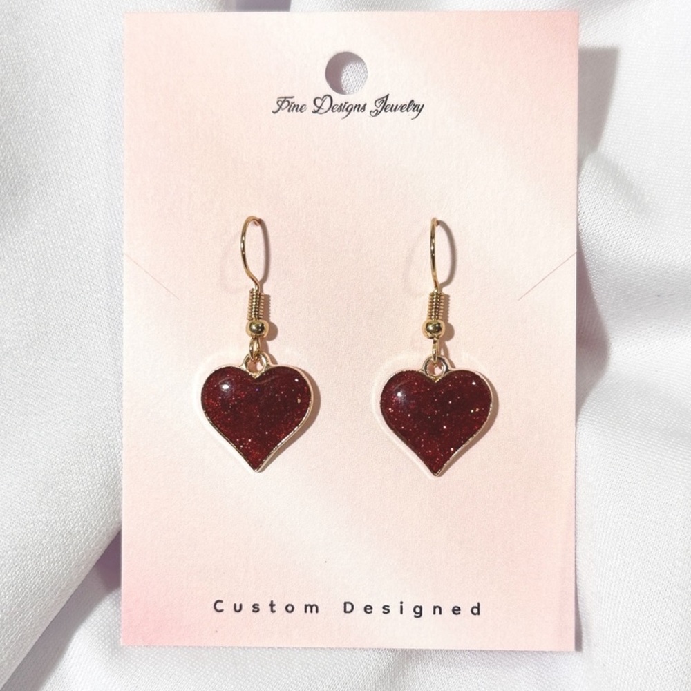 ❤️Gold Plated Deep Red Heart Earrings❤️